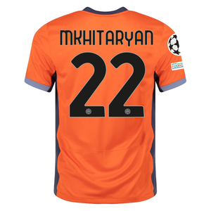 Nike Inter Milan Henrikh Mkhitaryan Third Jersey w/ Champions League Patches 23/24 (Safety Orange/Thunder Blue)
