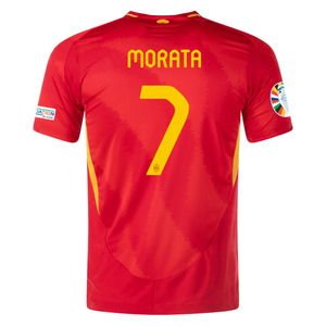 adidas Mens Spain Authentic Alvaro Morata Home Jersey w/ Nations League Champion + Euro 2024 Patches 24/25 (Better Scarlet)