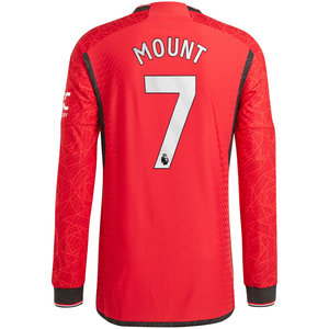 adidas Manchester United Authentic Mason Mount Long Sleeve Home Jersey w/ EPL + No Room For Racism Patches 23/24 (Team College Red)