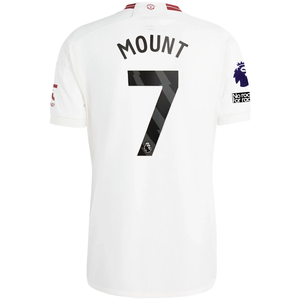 adidas Manchester United Mason Mount Third Jersey w/ EPL + No Room For Racism Patches 23/24 (Cloud White/Red)