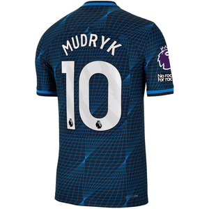 Nike Chelsea Authentic Mudryk Match Vaporknit Away Jersey w/ EPL + No Room For Racism Patches 23/24 (Soar/Club Gold)
