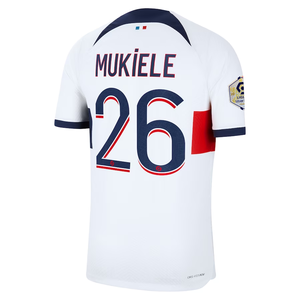 Nike Paris Saint-Germain Authentic Mukiele Match Vaporknit Away Jersey w/ Ligue 1 Patch 23/24 (White/Midnight Navy)