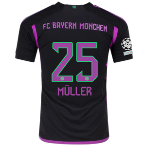 adidas Bayern Munich Authentic Thomas Müller Away Jersey w/ Champions League Patches 23/24 (Black)