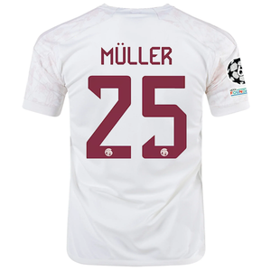 adidas Bayern Munich Thomas Muller Third Jersey w/ Champions League Patches 23/24 (Off White)