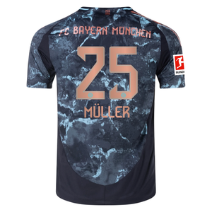 adidas Bayern Munich Authentic Thomas Muller Away Jersey w/ Bundesliga Patch 24/25 (Black/Copper/Blue)