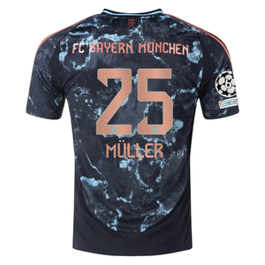 adidas Bayern Munich Authentic Thomas Muller Away Jersey w/ Champions League Patches 24/25 (Black/Copper/Blue)