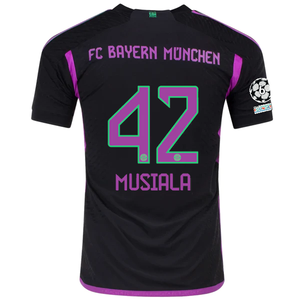 adidas Bayern Munich Authentic Jamal Musiala Away Jersey w/ Champions League Patches 23/24 (Black)