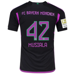adidas Bayern Munich Authentic Jamal Musiala Away Jersey w/ Bundesliga Champion Patch 23/24 (Black)