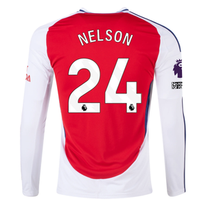 adidas Arsenal Reiss Nelson Home Long Sleeve Jersey w/ EPL + No Room For Racism Patches 24/25 (Better Scarlet/White)