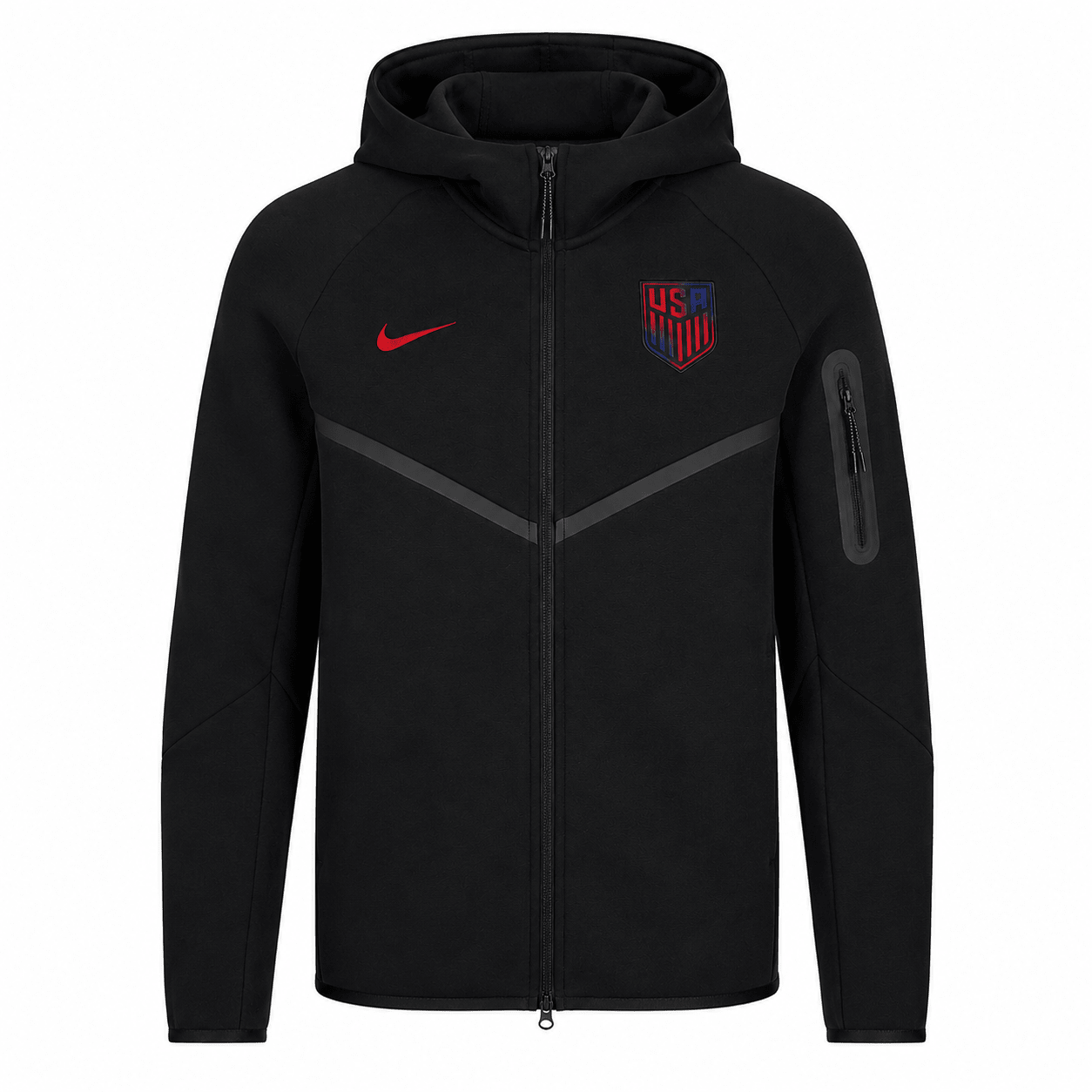 Nike Adult USMNT United States 2026 Tech Fleece Full Zip Hoodie (Black/Red) | SoccerWearhouse