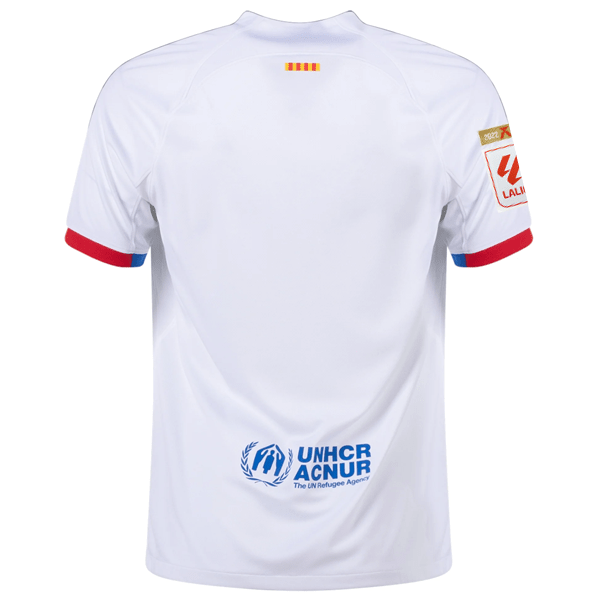 Nike Barcelona Away Jersey w/ La Liga Champions Patches 23/24 (White/Royal Blue) | SoccerWearhouse