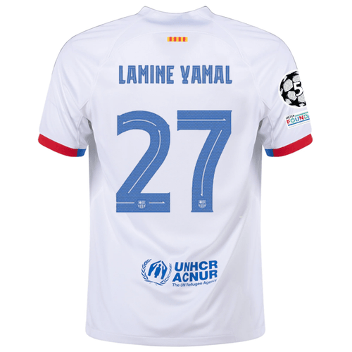Nike Barcelona Lamine Yamal Away Jersey w/ Champions League Patches 23/24 (White/Royal Blue) - XXL