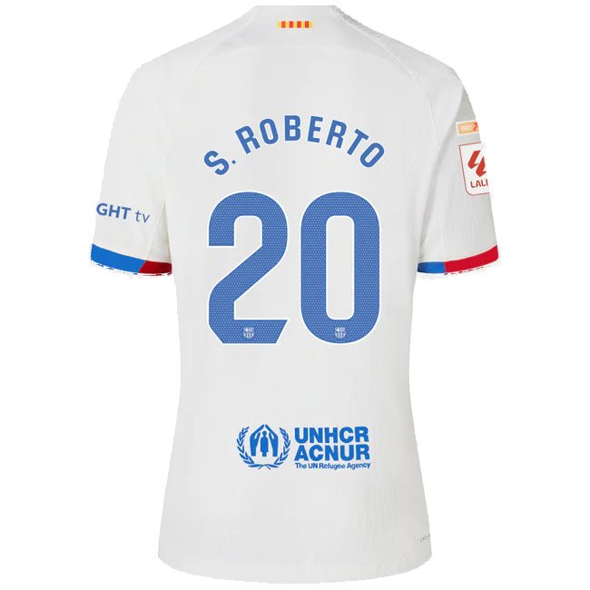 Nike Barcelona Sergi Roberto Authentic Match Away Jersey 23/24 w/ LaLiga Patches (White/Royal Blue) | SoccerWearhouse