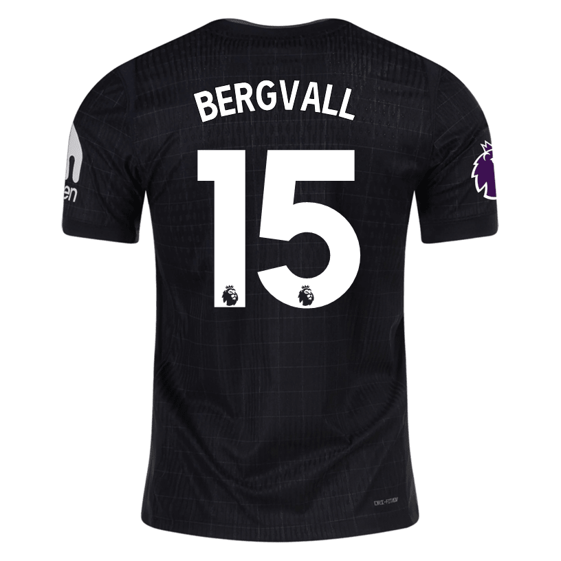 Nike Bergvall Tottenham Hotspur Authentic Away Jersey 25/26 w/ EPL Patch (Black/Iron) | SoccerWearhouse
