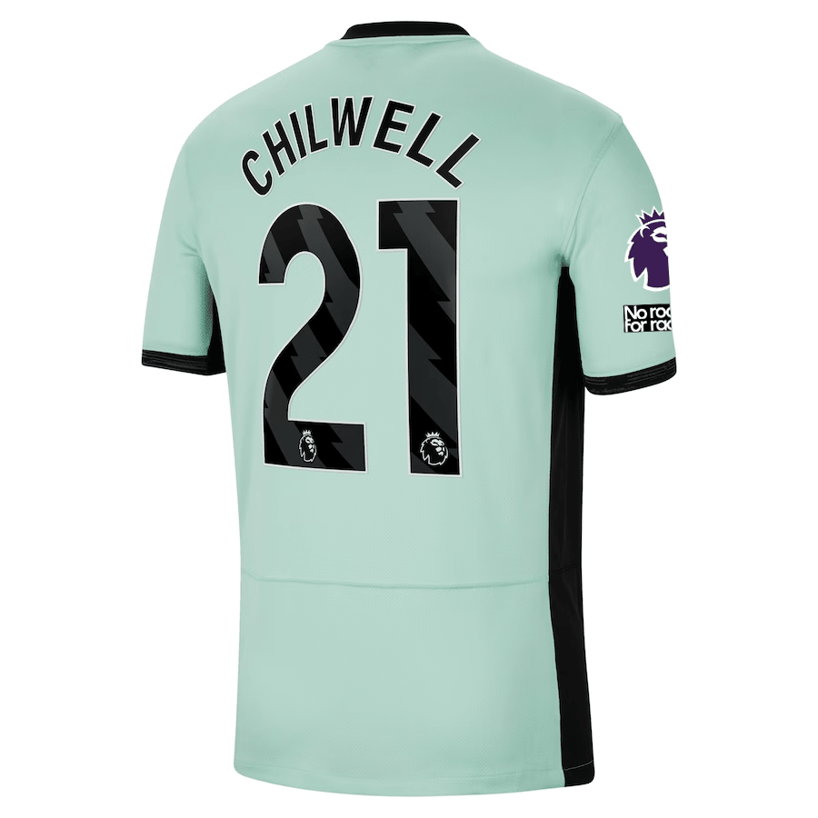 Nike Chelsea Ben Chilwell Third Jersey w/ EPL + No Room For Racism Patches 23/24 (Mint Foam/Black) | SoccerWearhouse