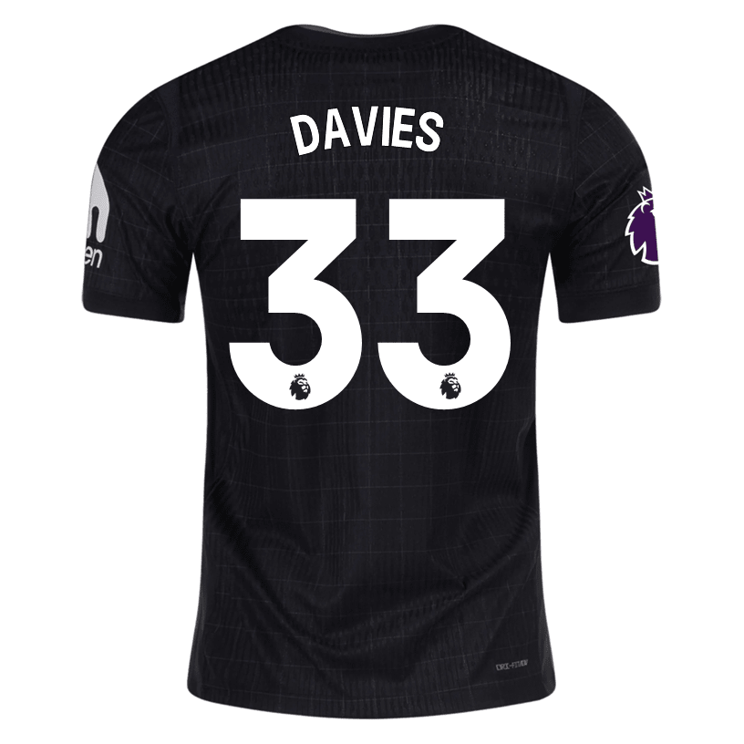 Nike Davies Tottenham Hotspur Authentic Away Jersey 25/26 w/ EPL Patch (Black/Iron) | SoccerWearhouse