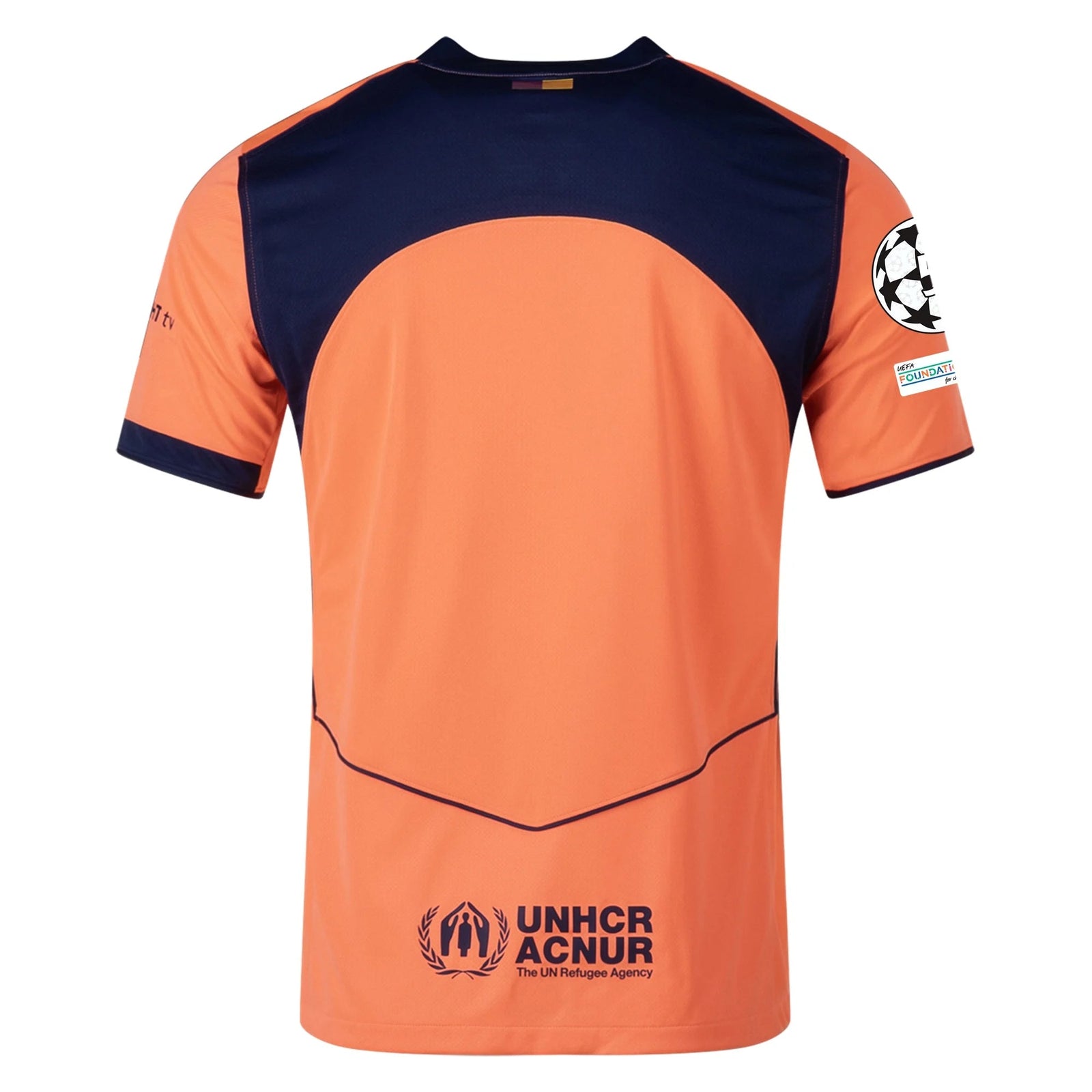 Nike FC Barcelona Third T90 Authentic Jersey 25/26 w/ Champions League Patches (Bright Mango/Midnight Navy) | SoccerWearhouse