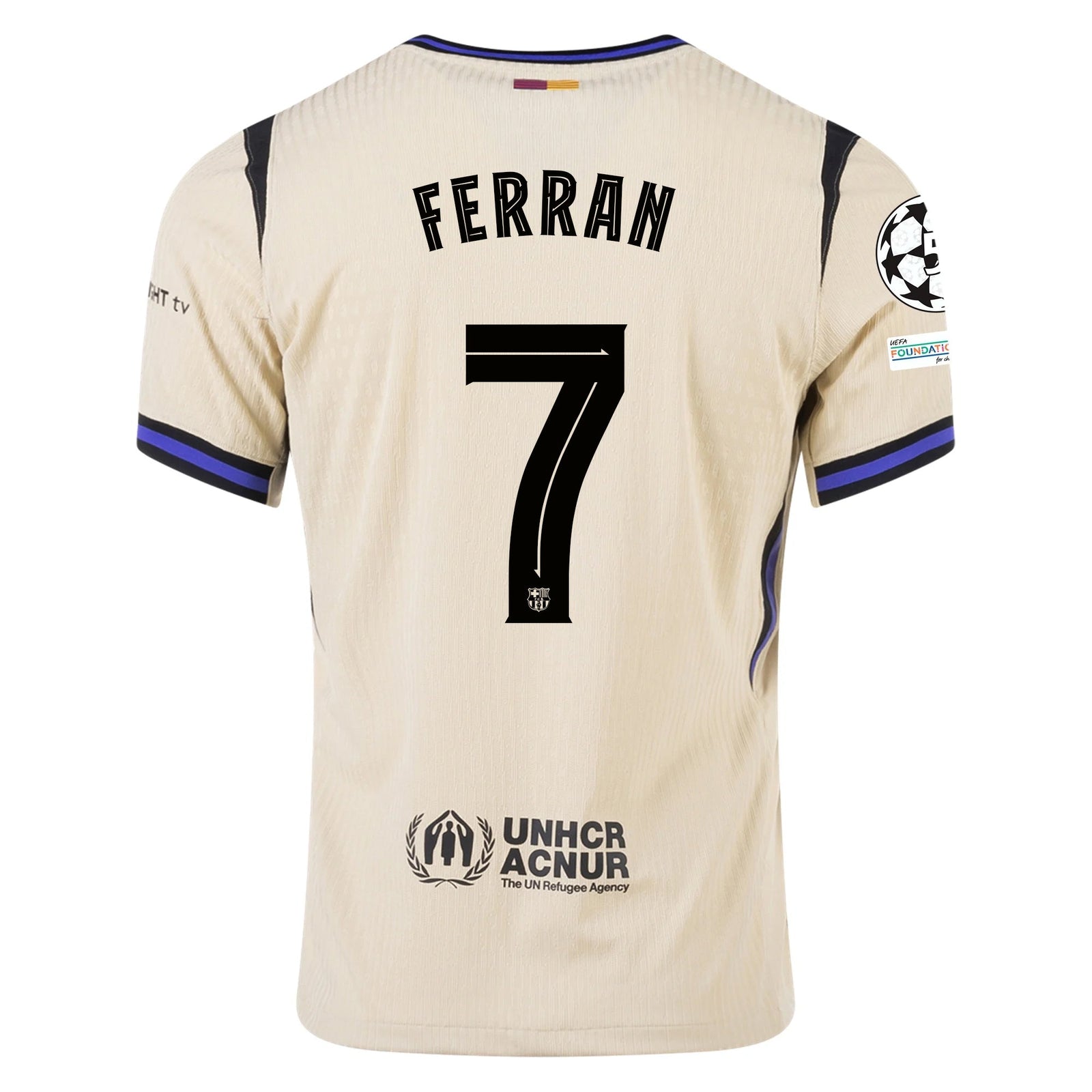 Nike Ferran Torres Men's FC Barcelona Authentic Away Jersey w/ Champions League Patches (Team Gold/Persian Violet/Black) | SoccerWearhouse
