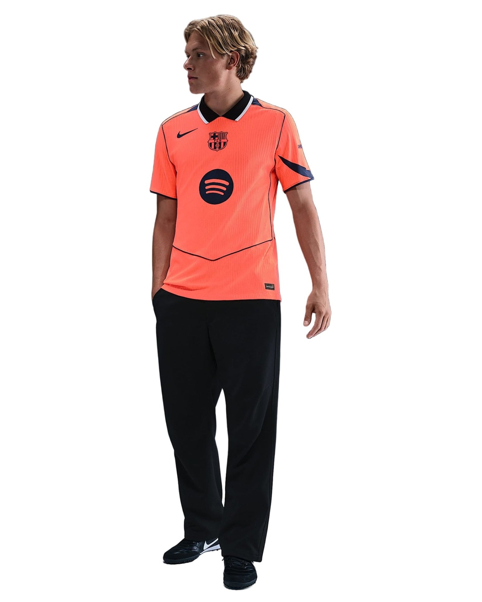 Nike Frenkie De Jong FC Barcelona Third T90 Authentic Jersey 25/26 w/ Champions League Patches (Mango/Navy) | SoccerWearhouse