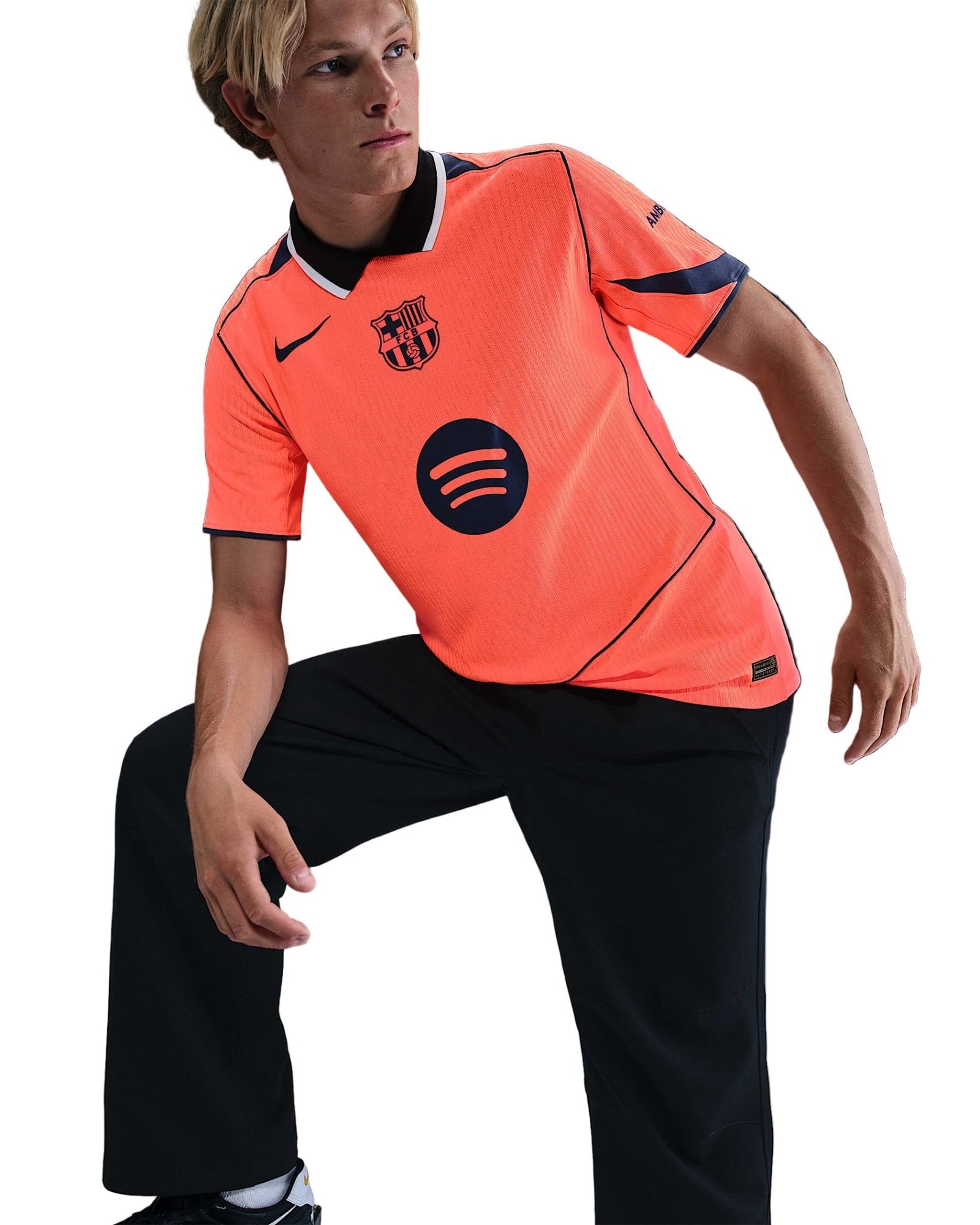 Nike Frenkie De Jong FC Barcelona Third T90 Authentic Jersey 25/26 w/ Champions League Patches (Mango/Navy) | SoccerWearhouse