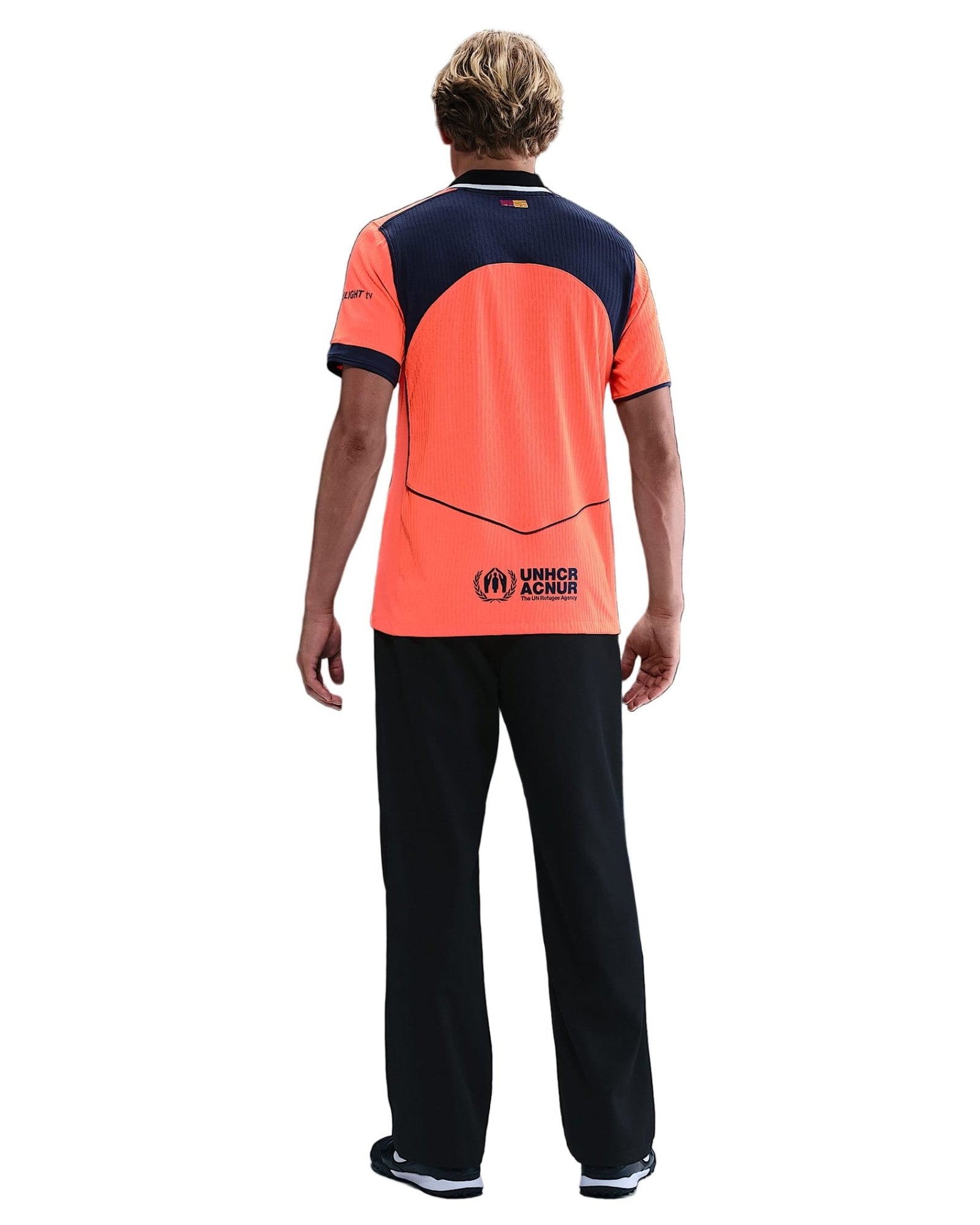 Nike Frenkie De Jong FC Barcelona Third T90 Authentic Jersey 25/26 w/ Champions League Patches (Mango/Navy) | SoccerWearhouse