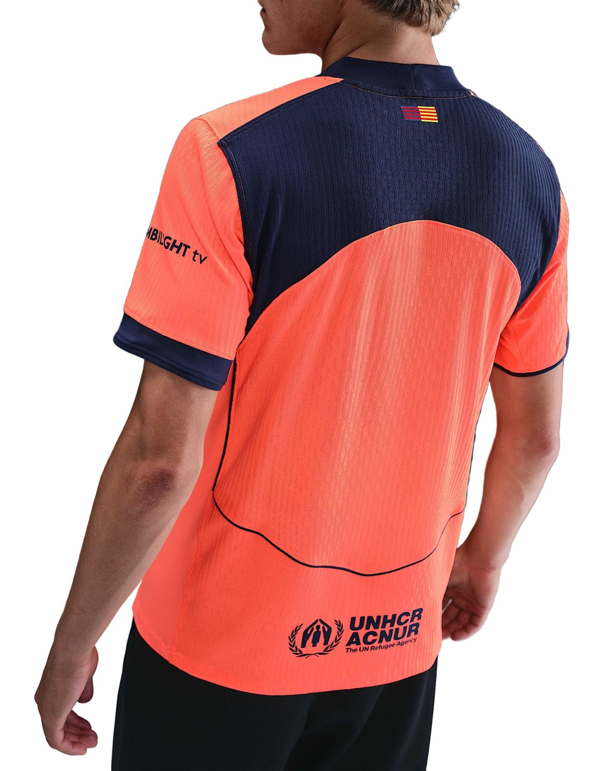 Nike Frenkie De Jong FC Barcelona Third T90 Authentic Jersey 25/26 w/ Champions League Patches (Mango/Navy) | SoccerWearhouse
