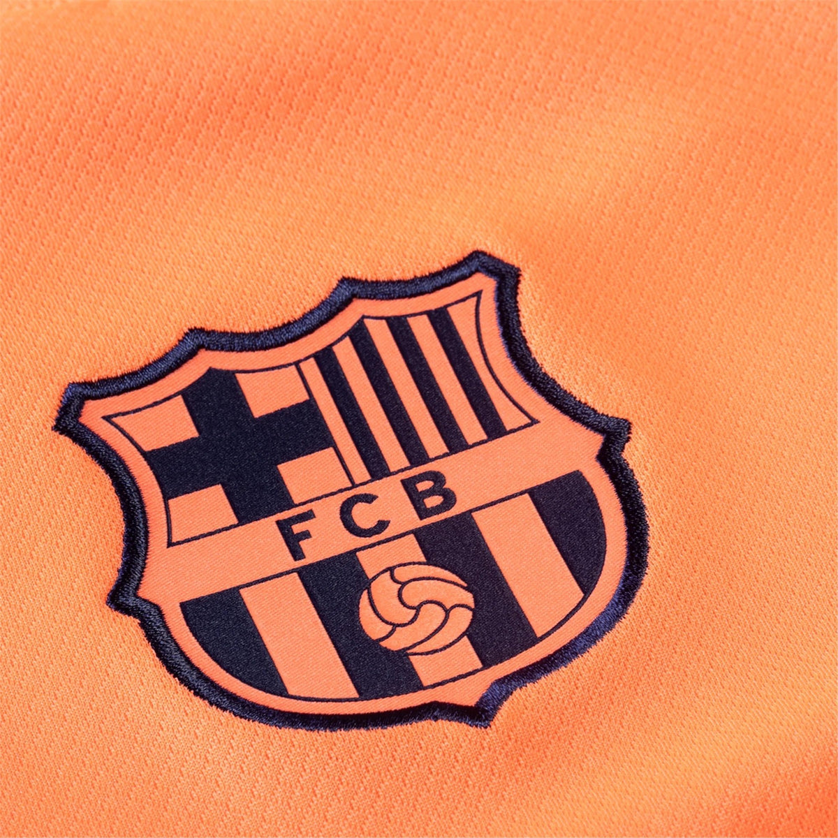 Nike Frenkie De Jong Men's FC Barcelona T90 Third Jersey 25/26 w/ Champions League Patches (Mango/Navy) | SoccerWearhouse