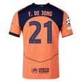 Nike Frenkie De Jong Men's FC Barcelona T90 Third Jersey 25/26 w/ Champions League Patches (Mango/Navy)