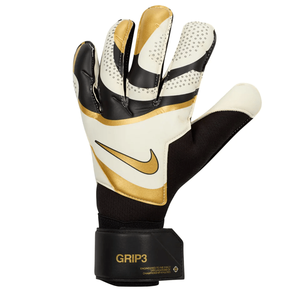 Nike Grip3 Goalkeeper Gloves (Black/White/Metallic Gold Coin) | SoccerWearhouse
