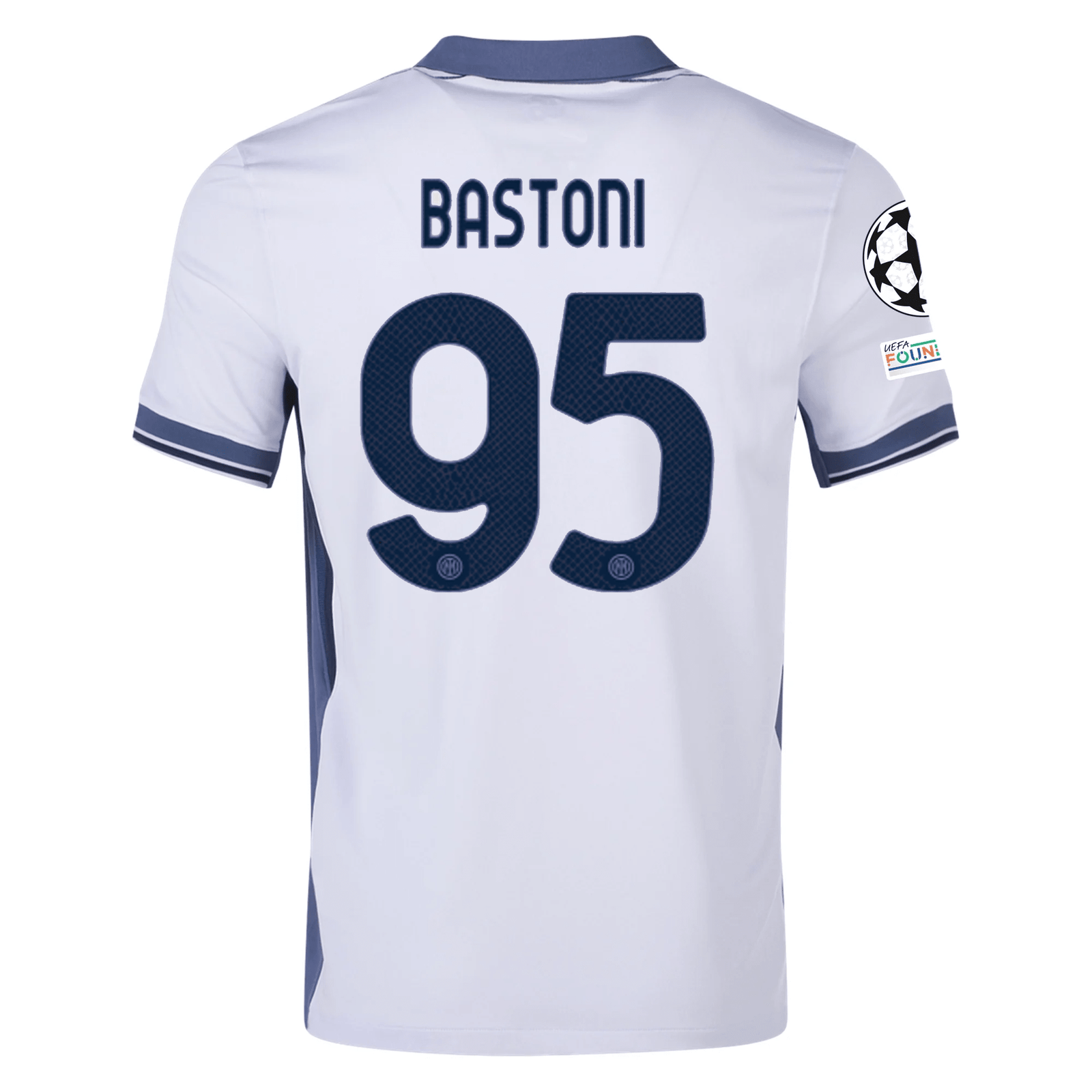 Nike Inter Milan Alessandro Bastoni Away Jersey w/ Champions League + Scudetto Patch 24/25 (Summit White/Iris Whisper) | SoccerWearhouse