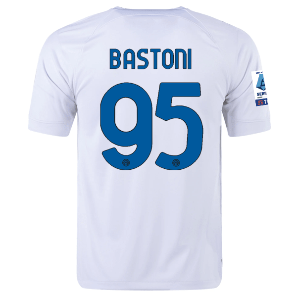 Nike Inter Milan Alessandro Bastoni Away Jersey w/ Series A + Copa Italia Patches 23/24 (White/Lyon Blue) | SoccerWearhouse