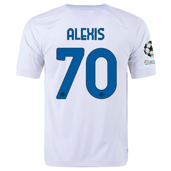 Nike Inter Milan Alexis Sanchez Away Jersey w/ Champions League + Copa Italia Patches 23/24 (White/Lyon Blue) | SoccerWearhouse