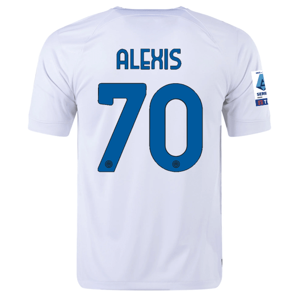 Nike Inter Milan Alexis Sanchez Away Jersey w/ Series A + Copa Italia Patches 23/24 (White/Lyon Blue) | SoccerWearhouse
