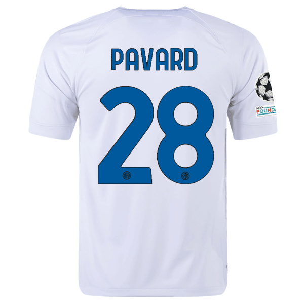 Nike Inter Milan Benjamin Pavard Away Jersey w/ Champions League + Copa Italia Patches 23/24 (White/Lyon Blue) | SoccerWearhouse