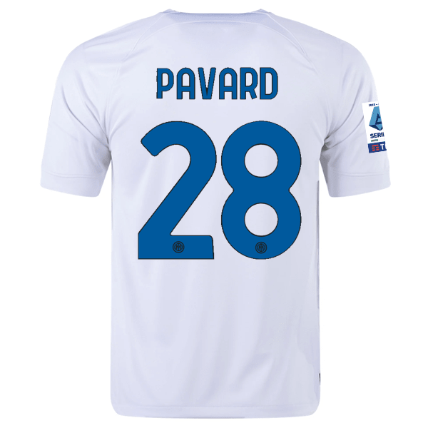 Nike Inter Milan Benjamin Pavard Away Jersey w/ Series A + Copa Italia Patches 23/24 (White/Lyon Blue) | SoccerWearhouse