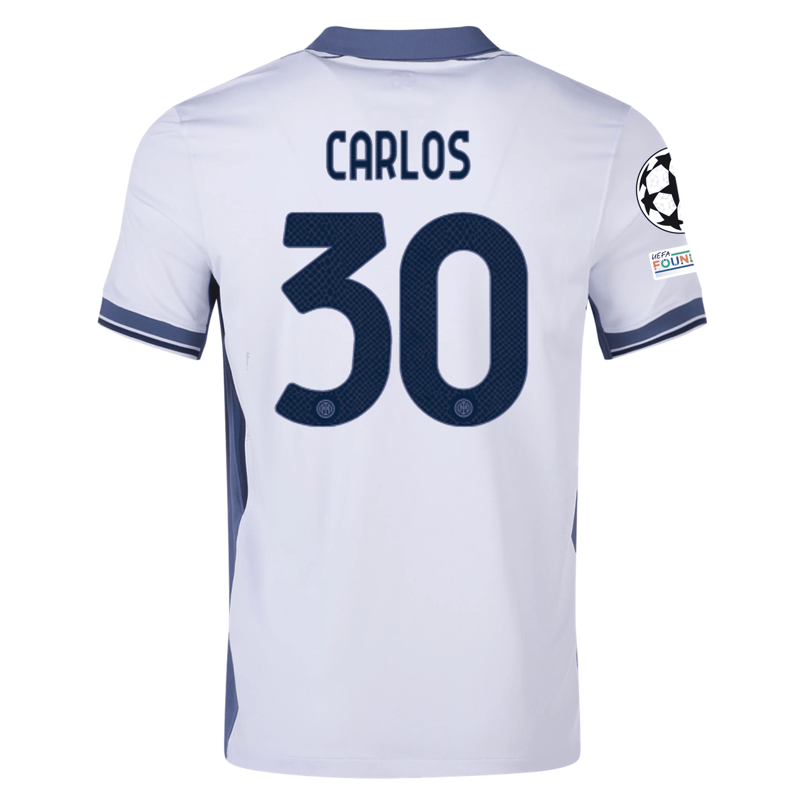 Nike Inter Milan Carlos Augusto Away Jersey w/ Champions League + Scudetto Patch 24/25 (Summit White/Iris Whisper) | SoccerWearhouse