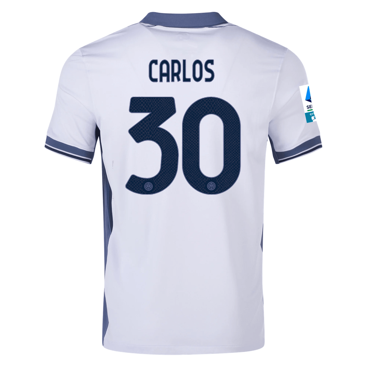 Nike Inter Milan Carlos Augusto Away Jersey w/ Serie A + Scudetto Patch 24/25 (Summit White/Iris Whisper) | SoccerWearhouse
