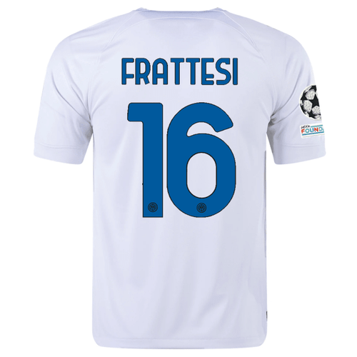 Nike Inter Milan Davide Frattesi Away Jersey w/ Champions League + Copa Italia Patches 23/24 (White/Lyon Blue) - XL