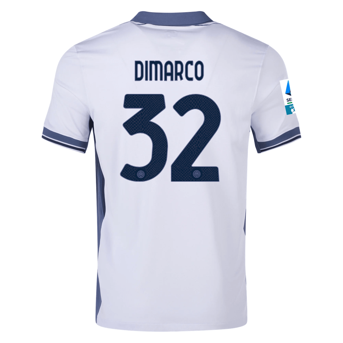 Nike Inter Milan Federico Dimarco Away Jersey w/ Serie A + Scudetto Patch 24/25 (Summit White/Iris Whisper) | SoccerWearhouse
