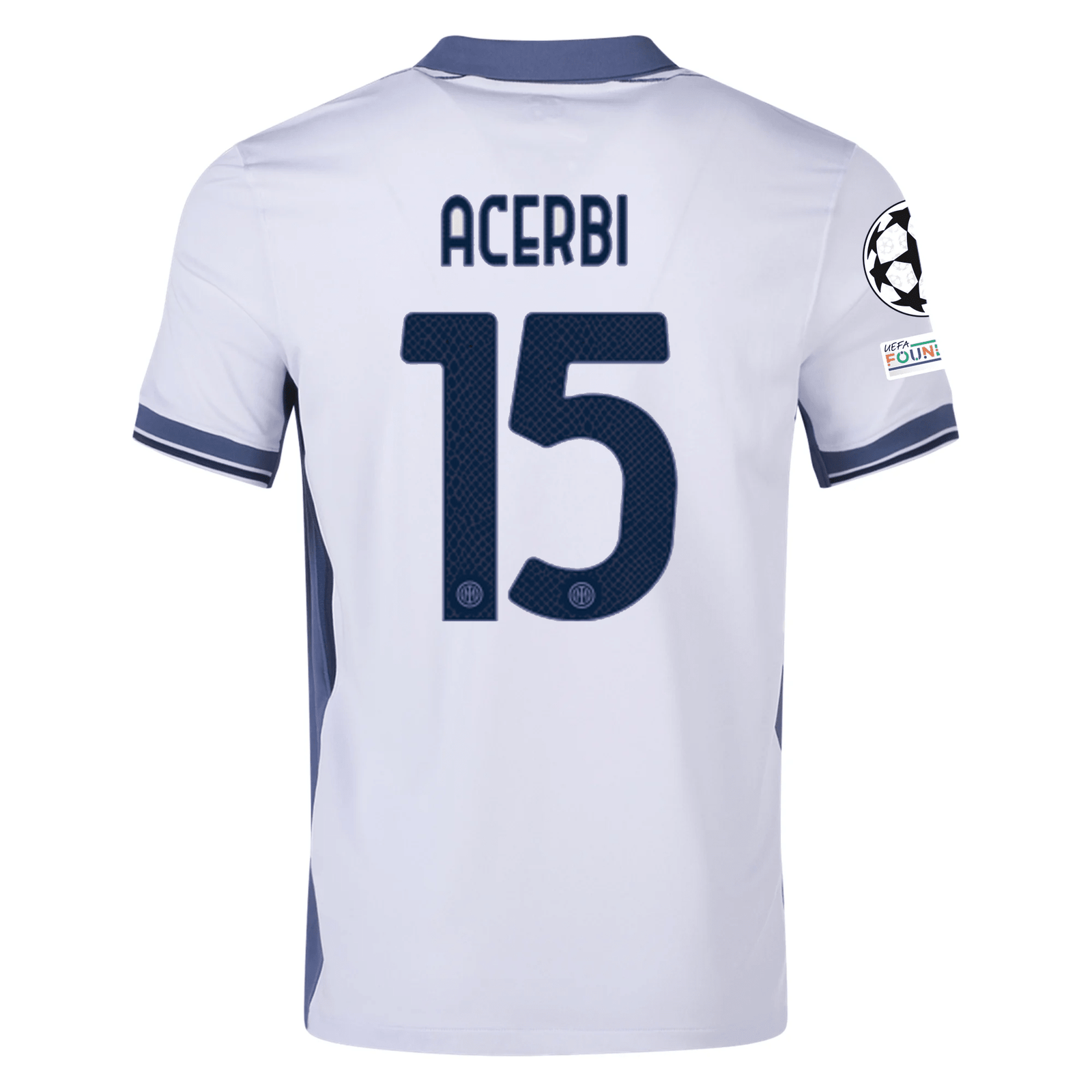 Nike Inter Milan Francesco Acerbi Away Jersey w/ Champions League + Scudetto Patch 24/25 (Summit White/Iris Whisper) | SoccerWearhouse