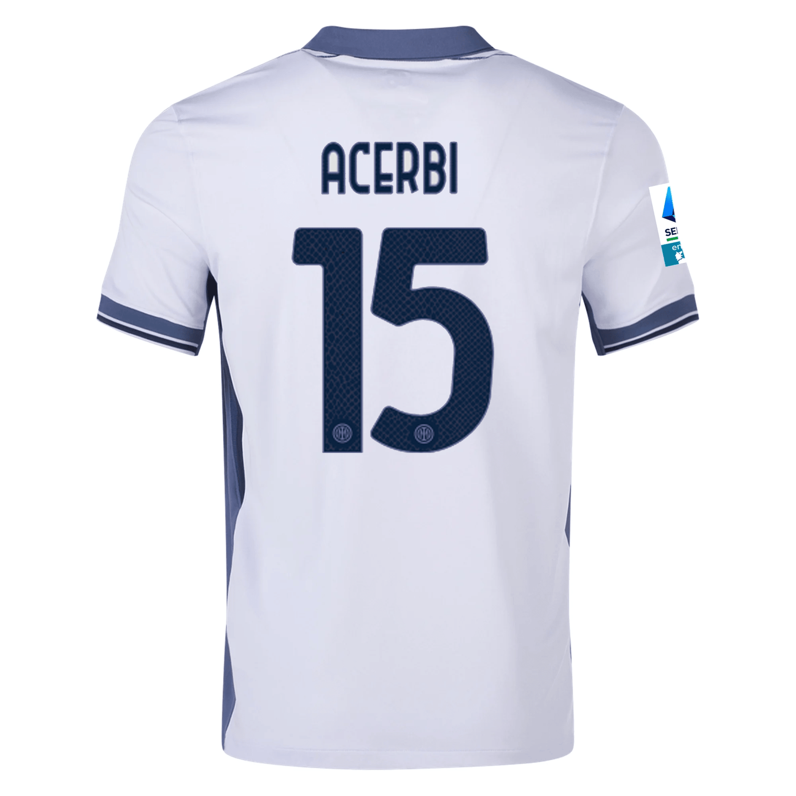Nike Inter Milan Francesco Acerbi Away Jersey w/ Serie A + Scudetto Patch 24/25 (Summit White/Iris Whisper) | SoccerWearhouse