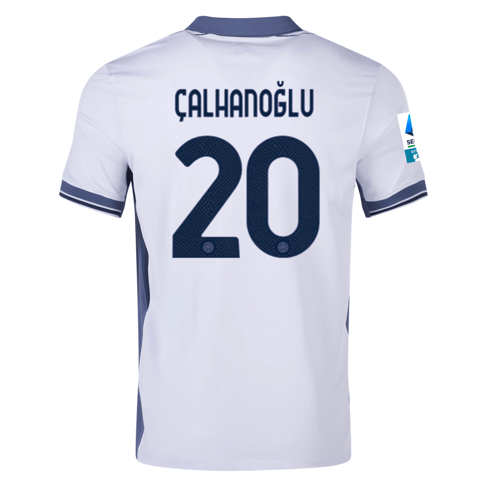 Nike Inter Milan Hakan Çalhanoğlu Away Jersey w/ Serie A + Scudetto Patch 24/25 (Summit White/Iris Whisper) | SoccerWearhouse