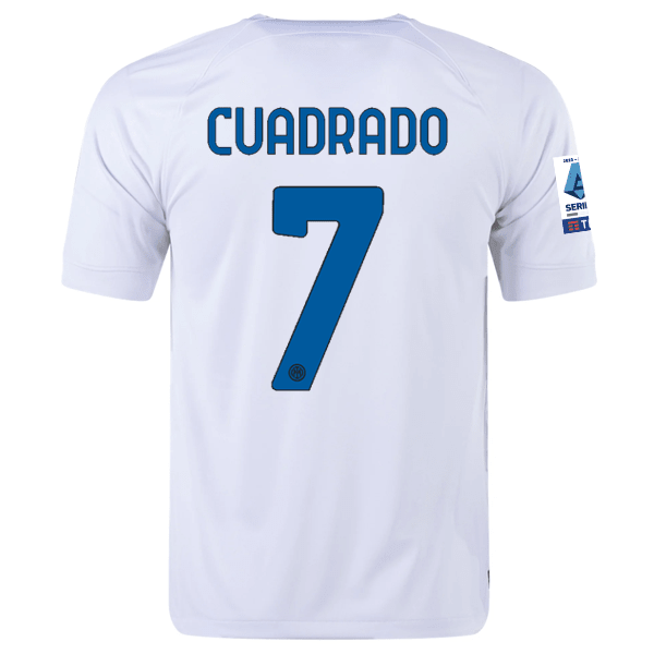 Nike Inter Milan Juan Cuadrado Away Jersey w/ Series A + Copa Italia Patches 23/24 (White/Lyon Blue) | SoccerWearhouse