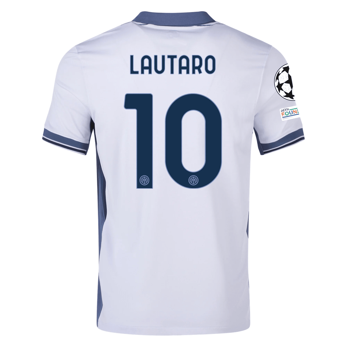 Nike Inter Milan Lautaro Martínez Away Jersey w/ Champions League + Scudetto Patch 24/25 (Summit White/Iris Whisper) | SoccerWearhouse