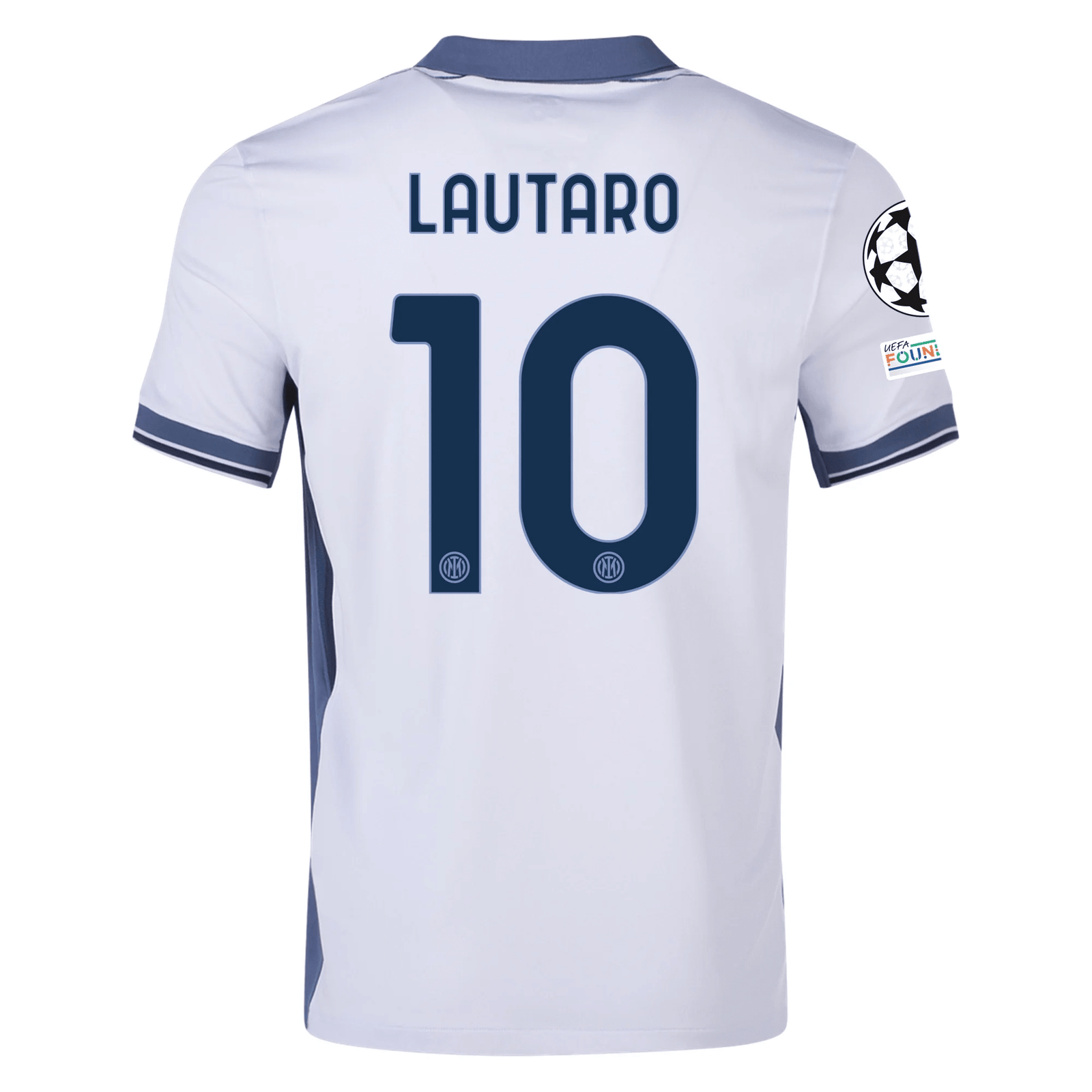 Nike Inter Milan Lautaro Martínez Away Jersey w/ Champions League + Scudetto Patch 24/25 (Summit White/Iris Whisper) | SoccerWearhouse