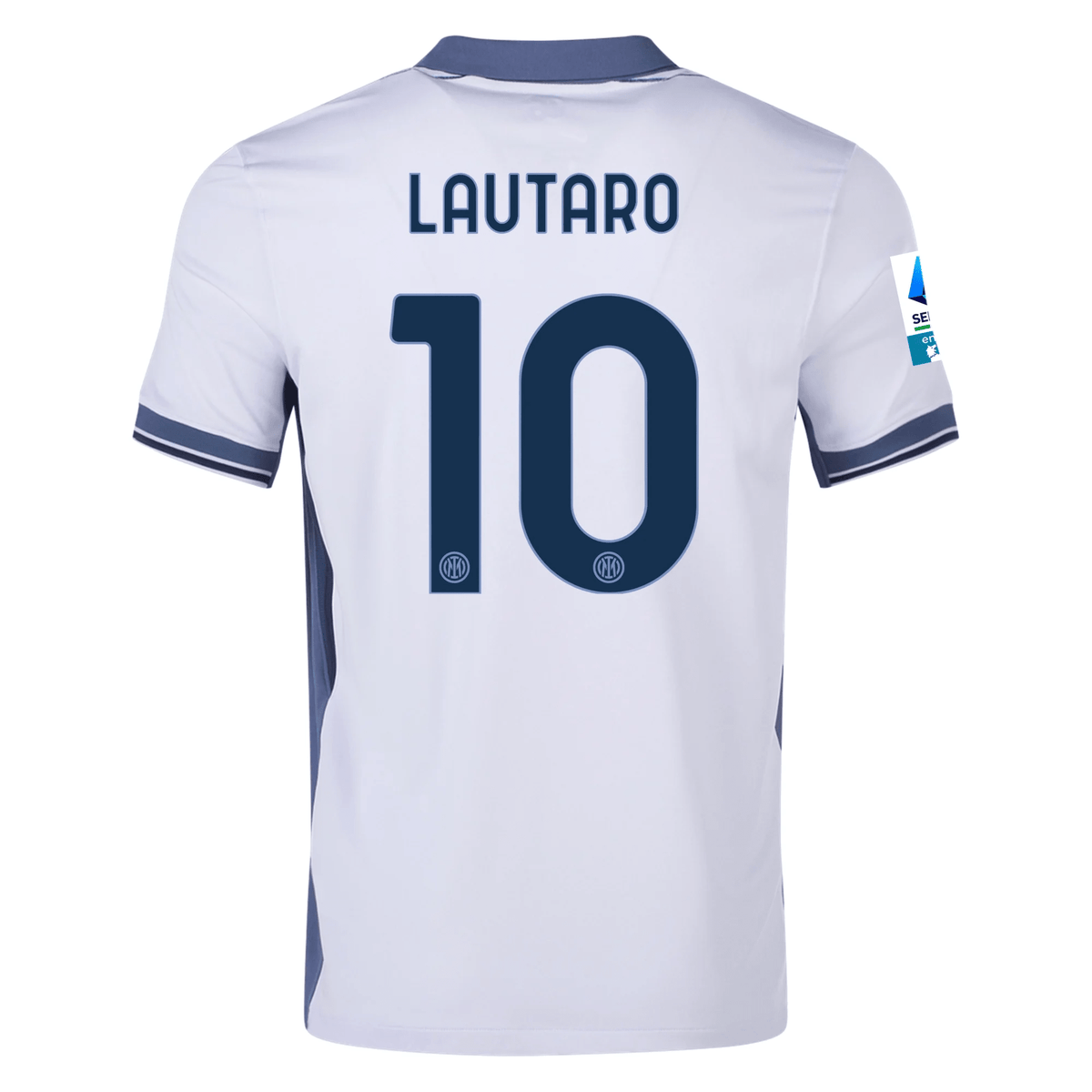 Nike Inter Milan Lautaro Martínez Away Jersey w/ Serie A + Scudetto Patch 24/25 (Summit White/Iris Whisper) | SoccerWearhouse