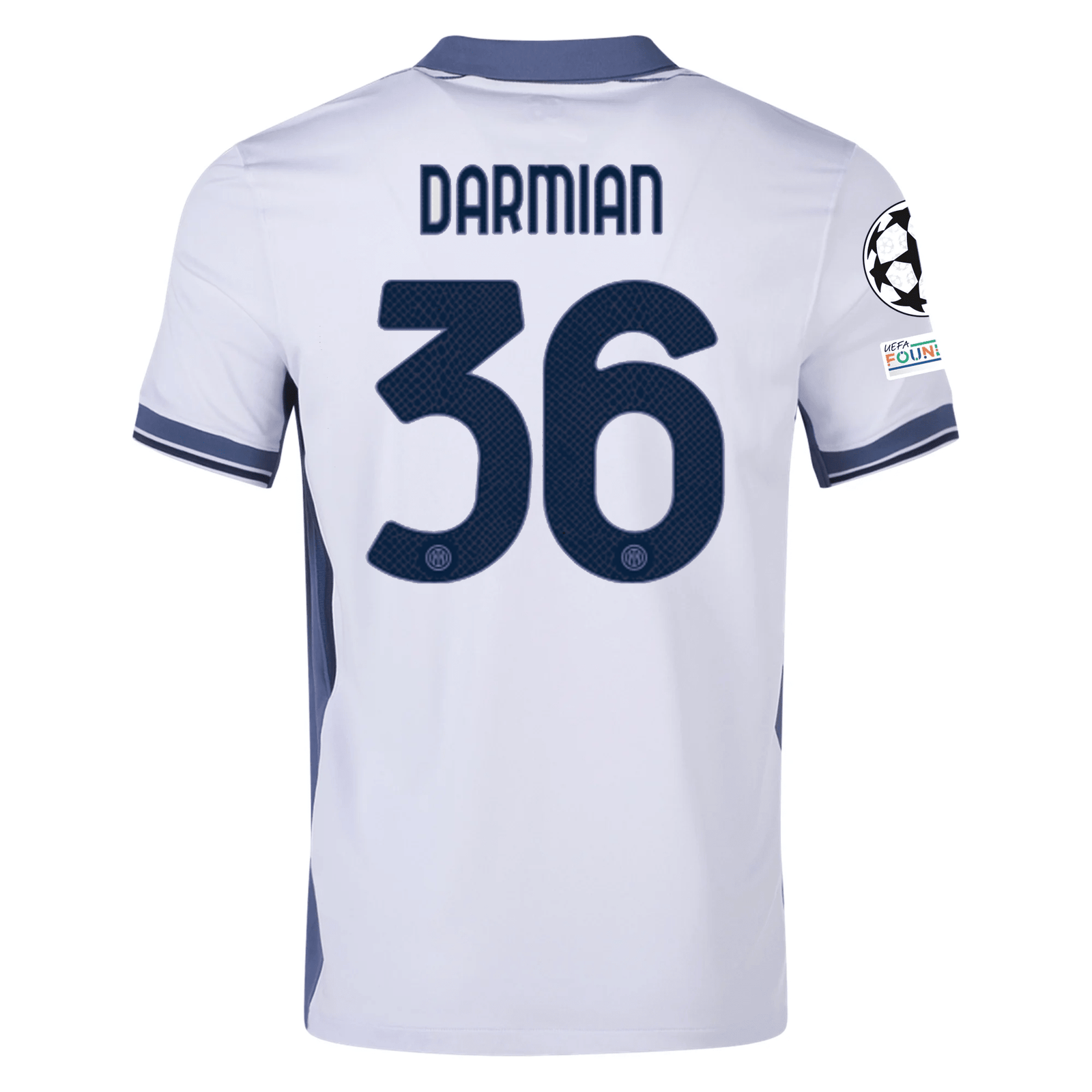 Nike Inter Milan Matteo Darmian Away Jersey w/ Champions League + Scudetto Patch 24/25 (Summit White/Iris Whisper) | SoccerWearhouse