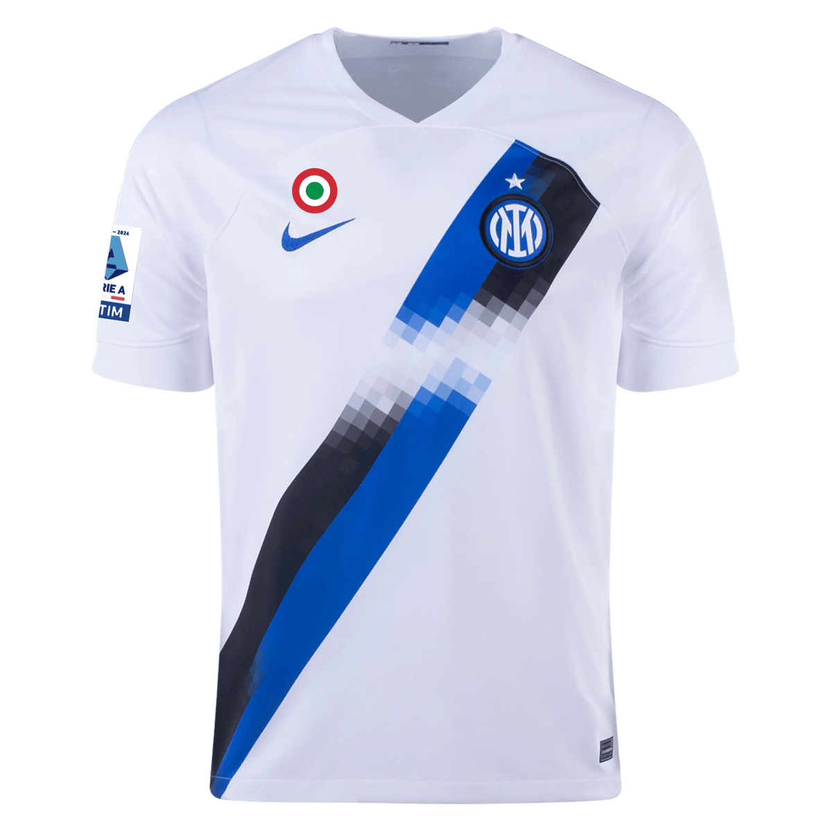 Nike Inter Milan Matteo Darmian Away Jersey w/ Series A + Copa Italia Patches 23/24 (White/Lyon Blue) | SoccerWearhouse