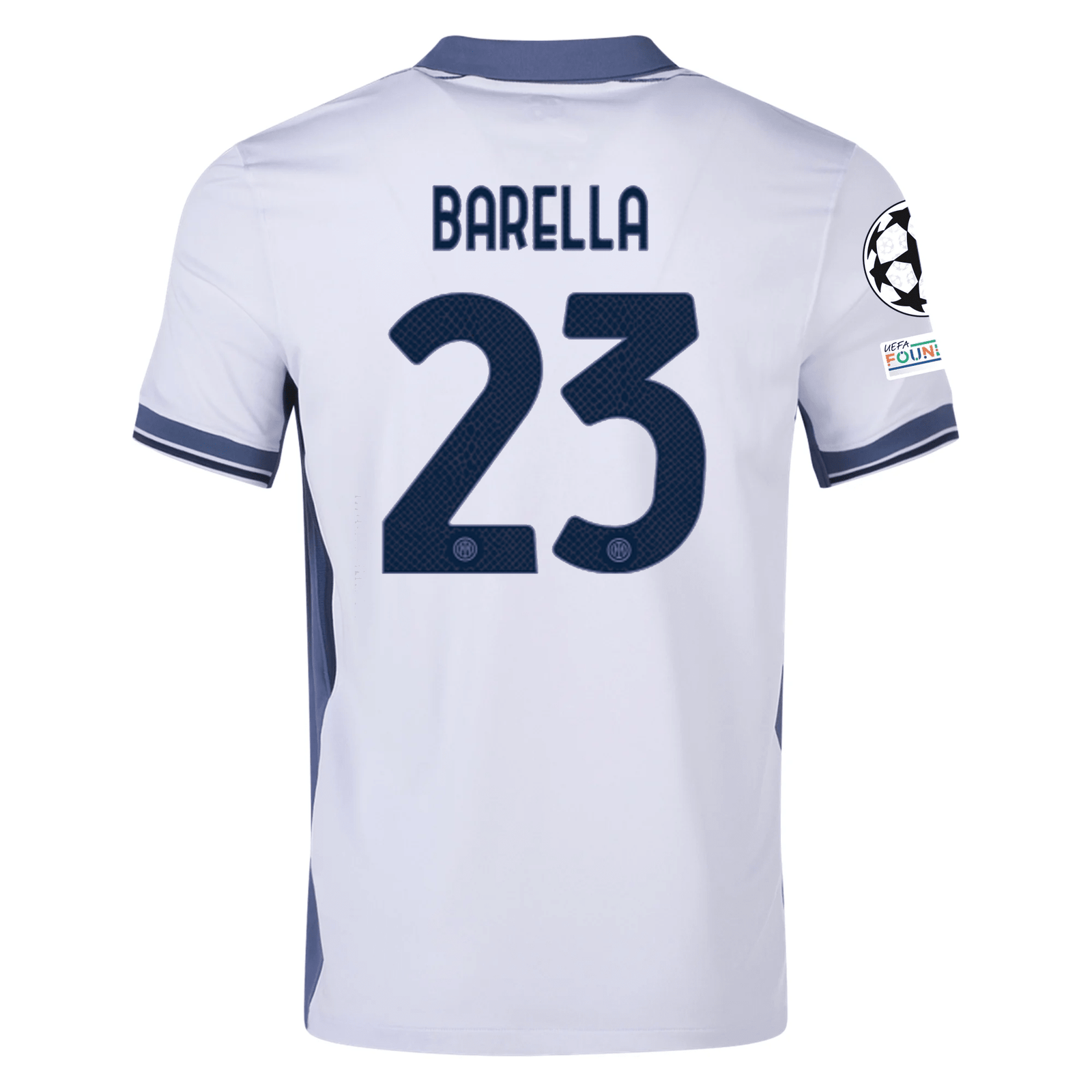 Nike Inter Milan Nicolò Barella Away Jersey w/ Champions League + Scudetto Patch 24/25 (Summit White/Iris Whisper) | SoccerWearhouse