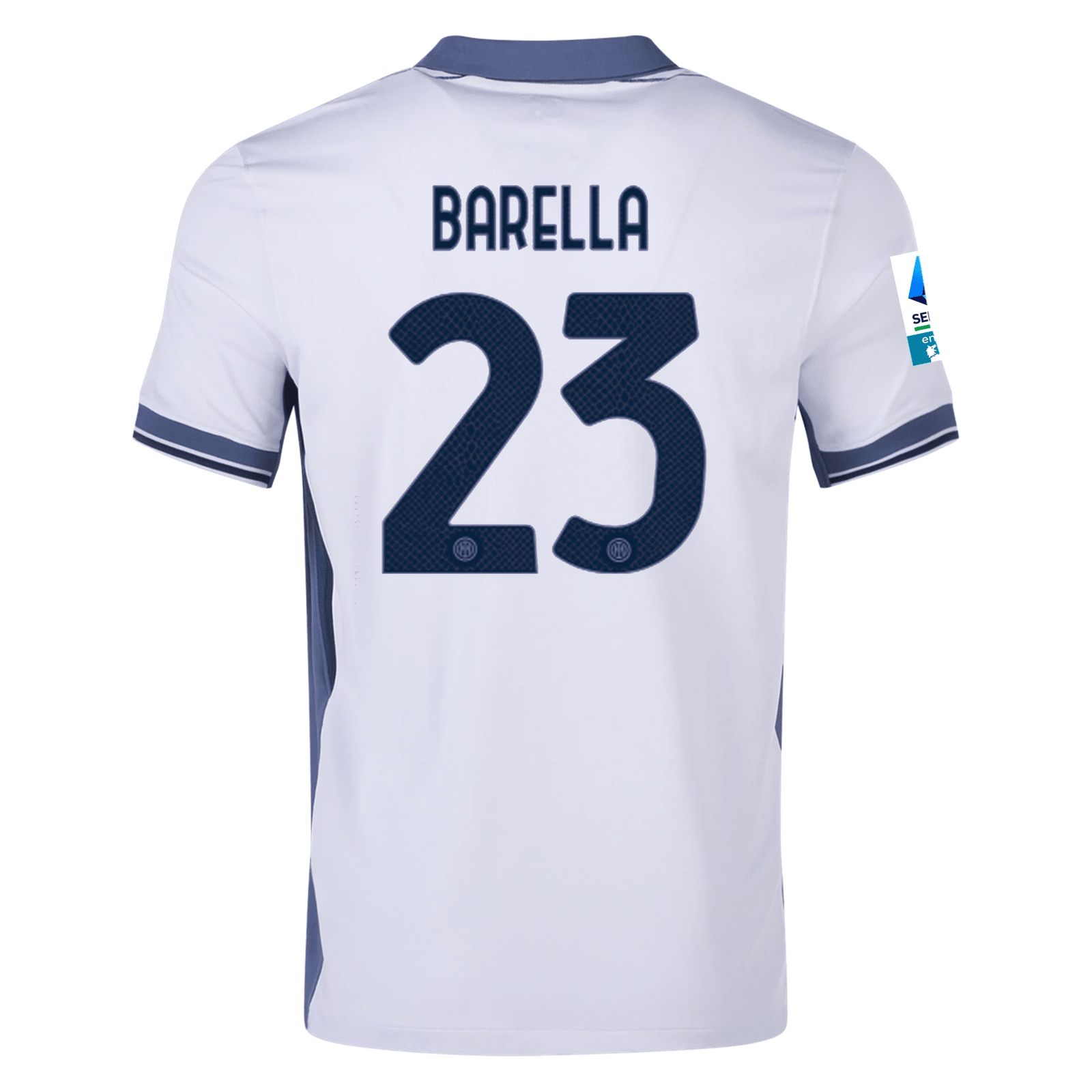 Nike Inter Milan Nicolò Barella Away Jersey w/ Serie A + Scudetto Patch 24/25 (Summit White/Iris Whisper) | SoccerWearhouse